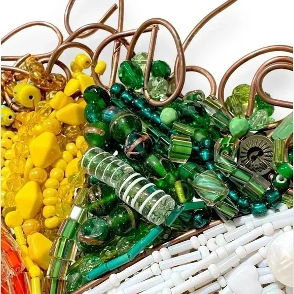 Hand Beaded Metalwork Artwork Glass Bead Rainbow Circle Hangable Mosaic - Picture 3 of 7